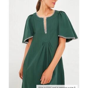 TUCKERNUCK Pomander Place Dark Green Stitch Finley Flutter Sleeve Dress NWT XXS